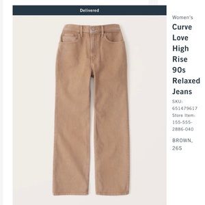 Abercrombie & Fitch - Curve Love, High rise 90’s Relaxed Jeans (Brown)